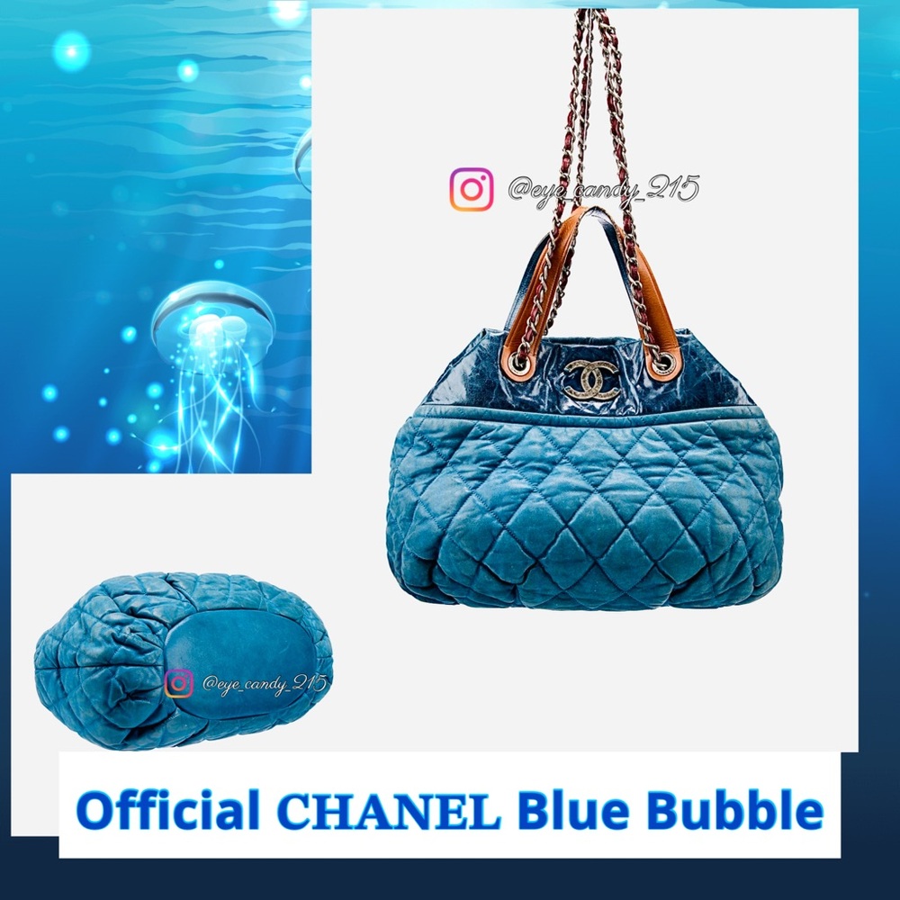 CHANEL Blue Shoulder Bag with Quilted Design and Bubble Shape